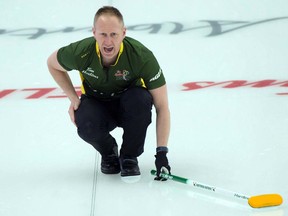 Photo courtesy Curling Canada
Northern Ontario skip Brad Jacobs delivers a rock at the Tim Hortons Brier in Calgary