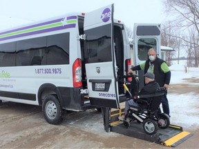 One Care Home and Community Support Services driver Bill Branderhorst assists a client into one of the not-for-profit organization’s new accessible vans. Two of the much-needed vans were purchased recently with a capital grant from the Ontario Trillium Foundation. (Contributed photo)