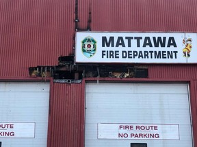 The Mattawa Fire Department building caught fire Friday night, the third fire in two days to hit Mattawa and Papineau Cameron townships. Submitted Photo