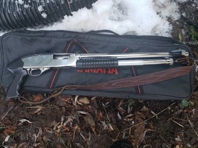 Saugeen Shores Police Service found this 12-guage pistol grip shotgun, along with other weapons and ammunition at the home of a 65-year-old Port Elgin man who is in custody awaiting a bail hearing.