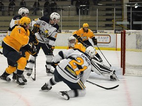 The Spruce Grove Saints were defeated 6-3 by the Fort McMurray Oil Barons at Grant Fuhr Arena on Saturday, Mar. 20, 2021. Photo by Kristine Jean/Postmedia.