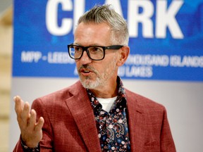 St. Lawrence College president and chief executive officer Glenn Vollebregt gestures while speaking at a media event in Brockville last September. (FILE PHOTO)