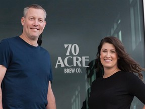 Lindsay Pennock (left) and Michelle Dixon (right), co-owners of 70 Acre Brew Co. Sherwood Park's first brewery and taphouse, which is set to open mid to late April. Photo Supplied