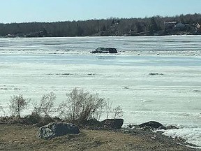 A reader sent this photo of a truck sinking on Whitewater Lake in Azilda on Saturday afternoon. The vehicle eventually went through the ice.