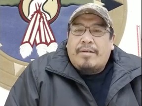 Pikangikum First Nation Chief Dean Owen speaks during a Facebook live stream about expelling the Ontario Provincial Police from the community.