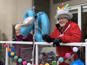 After a year of living through the pandemic in senior care, Summerwood Village Retirement Residence resident Fred Waters celebrated his 90th birthday with a motorcade of friends and family on Monday, March 22. Lindsay Morey/News Staff