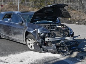 Two people from Hamilton, one of whom is 16, have been charged following a pair of collisions involving an Audi station wagon, last weekend. Ontario Provincial Police Photo