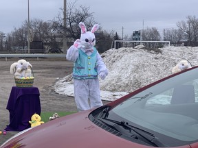 The Easter Bunny spent Saturday greeting hundreds of children who stopped by Memorial Gardens to wave and say hello.