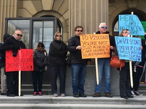 Dr. Vincenzo Visconti's patients twice rallied outside the legislature in April 2018 and May 2018 hoping the College of Physicians and Surgeons of Alberta would reinstate his medical licence. KEITH GEREIN/Postmedia file