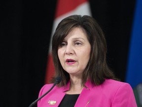 Education Minister Adriana LaGrange provides an update a school update during a press conference Tuesday July 21, 2020.