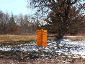 A notice of public meeting for a proposed rezoning on Ski Club Road near Riddle Street, pictured March 2021. Council's community services committee is recommending a proposal to rezone two properties, to allow for the creation of 13 residential lots, be approved. Nugget File Photo