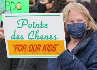 Demonstration on McNabb Street supporting campground at Pointe des Chenes on Saturday, March 27, 2021 in Sault Ste. Marie, Ont. (BRIAN KELLY/THE SAULT STAR/POSTMEDIA NETWORK)