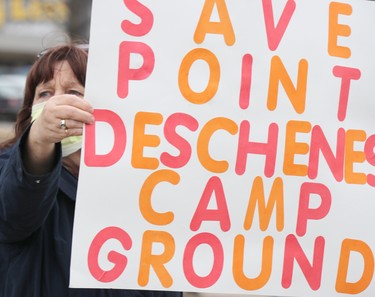 Demonstration on McNabb Street supporting campground at Pointe des Chenes on Saturday, March 27, 2021 in Sault Ste. Marie, Ont. (BRIAN KELLY/THE SAULT STAR/POSTMEDIA NETWORK)