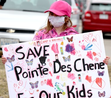 Demonstration on McNabb Street supporting campground at Pointe des Chenes on Saturday, March 27, 2021 in Sault Ste. Marie, Ont. (BRIAN KELLY/THE SAULT STAR/POSTMEDIA NETWORK)