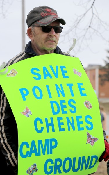 Fred Clement participates in demonstration supporting campground at Pointe des Chenes on Saturday, March 27, 2021 in Sault Ste. Marie, Ont. (BRIAN KELLY/THE SAULT STAR/POSTMEDIA NETWORK)