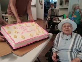 Joyce Van Dam celebrated her 102nd birthday on Monday, March 8, at Tiverton Park Manor, where she resides. Staff commented that it is an honour to know her and that they are lucky to have her living at the Manor. They also noted that she is still sharp and still uses a computer. SUBMITTED