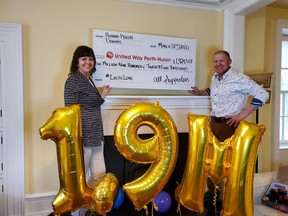 United Way Perth-Huron campaign co-chairs Kathy and Martin Ritsma celebrate this year’s record-breaking fundraising total of $1.9 million. (Contributed photo)