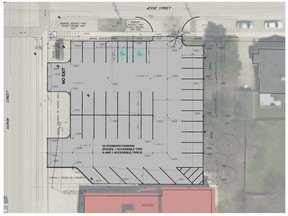 Plan A: 35 standard parking spaces and 2 accessible parking spaces without a plaza. SUBMITTED