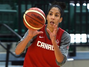 Forward Miranda Ayim practises with Team Canada as they hold there final practice prior to the FIBA Americas Women's Championship at the Saville Sports Centre in Edmonton, August 8, 2015. (ED KAISER/EDMONTON JOURNAL)