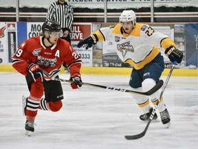 Wolverines taking on the Grande Prairie Storm during an exhibition game in October 2020.