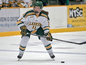 Ella Shelton of Ingersoll, who played four years in the NCAA for Clarkson University, is one of 35 players invited to Hockey Canada’s BFL national women’s team training camp in Halifax. (Photo submitted by the Clarkson University athletic department)