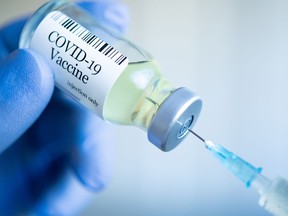 Preparing injection with covid-19 vaccine