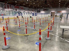 The Hockey Hub mass vaccination clinic that has been set up at the Point Edward Memorial Arena. Bruce Power has assisted with the establishment of the clinic.