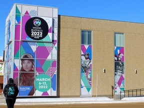 The Wood Buffalo 2022 Arctic Winter Games building on the corner of Franklin Avenue and Hardin Street in downtown Fort McMurray on Thursday, February 18, 2022. Laura Beamish/Fort McMurray Today/Postmedia Network ORG XMIT: POS2102181823158802