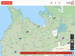 Hydro One outage map screen shot