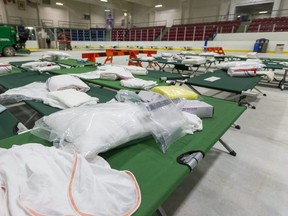 Supplies in the forms of Red Cross blankets, cots, and masks for a new mass COVID-19 vaccination site are already arriving at the St. Thomas-Elgin Memorial arena.  (Mike Hensen/Postmedia Network)