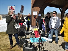 Joanna Boldt was one of several speakers in North Bay at Saturday's World-Wide Rally for Freedom protesting COVID lockdowns. Boldt called for an end to the lockdowns and to bring back peoples' freedoms.
Rocco Frangione Photo