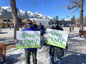 Over 230 speakers registered and delivered 10 minutes presentations to Council last week, with the majority against the proposed development. (Pictured) Protestors gathered outside Canmore's civic centre on March 9. Photo Marie Conboy/ Postmedia.
