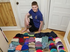 Trenton cadet Zack Selby has collected more than 125 pieces of winter wear to keep homeless people in Quinte warm as part of a Knit4Warmth project by a group of students across Ontario. SUBMITTED PHOTO