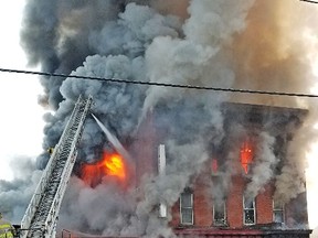 Firefighters from several area fire departments are in Tweed this morning to battle a huge fire at the historic Tweedsmuir Hotel. The 140-year-old building is a total loss and firefighters are concentrating on protecting adjacent structures. The Intelligencer will update the story as it progresses. SUBMITTED PHOTO