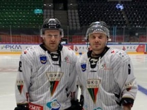 Alex Szczechura (right) and his brother, Paul, are chasing a Polish Hockey League championship with GKS Tychy.