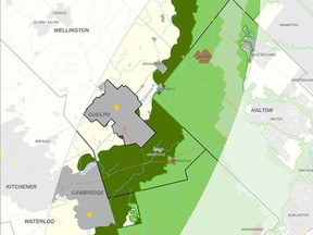 The Paris Galt Moraine study area is dark green. The map is for discussion purposes only and does not represent a proposed boundary.