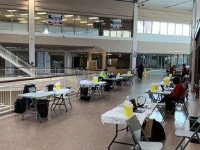 A mass COVID-19 vaccination clinic has been set up at One Market, the former downtown shopping mall now owned by Laurier Brantford, to be relocated.