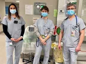 Andrea Kirk (left), Ainsley Balzereit and Peter Imola are respiratory therapists with the Brant Community Healthcare System.