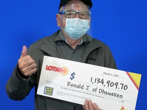 Ronald Johnson,79, of Ohsweken won "Ontario's jackpot" of $1,134,909.70 in the Feb. 6 LOTTARIO draw.
