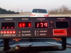 County of Brant OPP clocked a 17-year-old G2-licenced driver traveling at more than 70 km/h over the posted 100 km/h limit on Highway 403 in Brant County  on March 20, 2021. OPP PHOTO