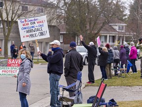 Hundreds of protesters lined the streets surrounding Arrowdale Municipal Golf course in Brantford on Saturday afternoon.