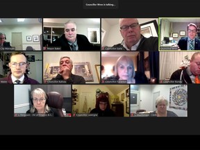 Brockville city councillors and senior staffers discuss the 2021 budget during a virtual meeting on Tuesday night. (SCREENSHOT)