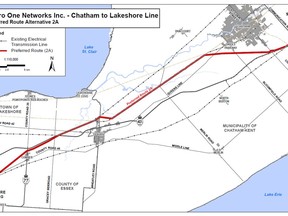 Hydro One has chosen its preferred route for its proposed transmission line from Chatham to Lakeshore.