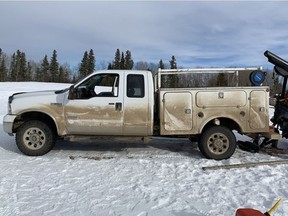 On Feb. 24, 2021, members of the Bonnyville RCMP detachment and the Lakeland Crime Reduction Unit entered into a stolen property investigation after locating a stolen Ford F-350 service truck from Innisfree at a rural property in La Corey. Police located and recovered a number of stolen vehicles and other stolen property. PHOTO BY RCMP