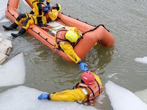 The Lambton Shores fire and emergency services department held an ice and water rescue training course for its members during the last weekend of February in Port Franks. Handout