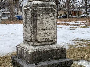 Historian Stuart Manson's Sacred Grounds: Loyalist Cemeteries of Eastern Ontario , released earlier this week, examines six local loyalist cemeteries and features the stories of those that are buried in them. Pictured is a tombstone in Trinity cemetery on the corner of York and Second streets. Photo taken on Thursday March 18, 2021 in Cornwall, Ont. Francis Racine/Cornwall Standard-Freeholder/Postmedia Network