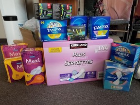Handout Not For Resale

Local businesses, including Inspire Community Support Services who provided this photo, collected donated hygiene products to combat period poverty on Tues., March 23, 2021 Handout/Cornwall Standard-Freeholder/Postmedia Network
