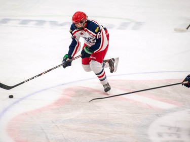 Cornwall Colts Alexandre Latkovski hustles towards the puck during play against the Hawkesbury Hawks on Friday March 5, 2021 in Cornwall, Ont. The Hawks won 4-2. Robert Lefebvre/Special to the Cornwall Standard-Freeholder/Postmedia Network