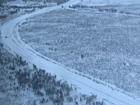 A lone vehicle travels southbound on the Fort Chipewyan Winter Road on Thursday, January 16, 2020. Vincent McDermott/Fort McMurray Today/Postmedia Network