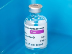 FILE PHOTO: A vial of the Oxford-AstraZeneca COVID-19 vaccine.